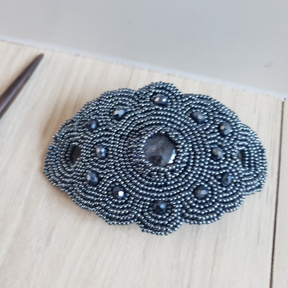 Beaded Gemstone Barrette Artisan Handmade Hair Stick - Picture 4 of 5